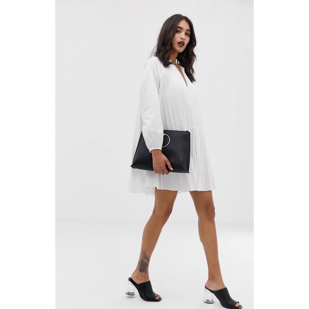 ASOS design | Pleated Long Sleeved Cotton Mini Dress | Size 8